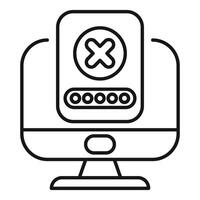 Computer showing wrong password notification icon vector