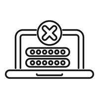 Laptop showing wrong password notification with cross mark icon vector