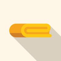 Folded yellow towel casting long shadow on white background vector