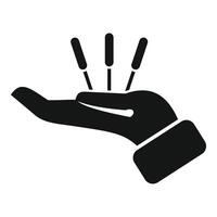 Acupuncturist hand holding needles icon, simple style vector