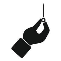 Hand holding a pin icon simple style vector