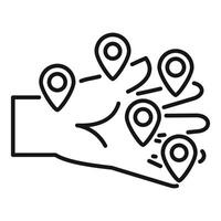 Hand holding multiple location pins for travel and destination marketing vector