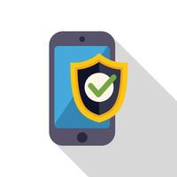 Smartphone being protected with security shield and check mark vector