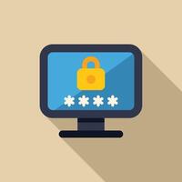 Desktop computer showing password protection with lock icon vector