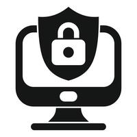 Computer security shield protecting online data with lock icon vector