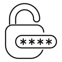 Open padlock displaying password with stars showing it is unlocked vector