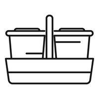Office worker carrying two coffees in a cardboard tray line icon vector