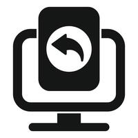 Computer displaying document with return arrow icon vector