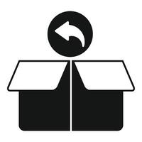 Returning parcel icon showing open box with back arrow vector