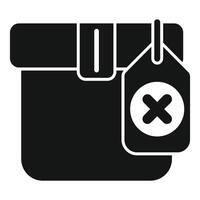 Black closed parcel box with attached tag icon showing rejected package vector