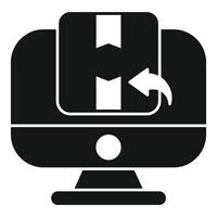 Online return process with box and computer icon vector