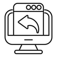 Computer monitor displaying webpage with left arrow representing back button for easy navigation vector