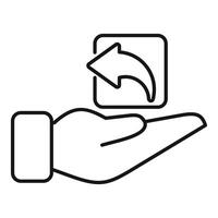 Businessman holding return button icon in open palm vector