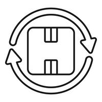 Parcel returning with circular arrows icon for reverse logistics vector
