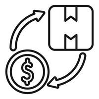 Money circulation concept with cardboard box and dollar coin rotating with arrows vector