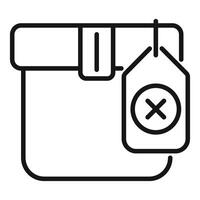 Simple black line vector icon for rejected parcel with cross sign on white background