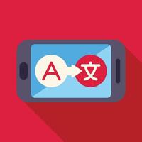 Smartphone translating english to chinese language using mobile app vector