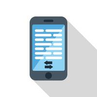 Smartphone showing text messaging app with scrolling arrows icon vector