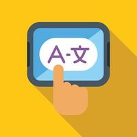 Finger touching language translation button on tablet vector
