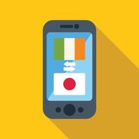 Smartphone showing irish and japanese flag for language translation app vector