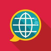 Global communication speech bubble with world map icon representing international discussions vector