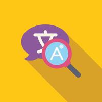 Magnifying glass analyzing foreign language speech bubble symbolising translation vector