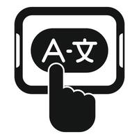 Hand selecting language on tablet computer icon vector
