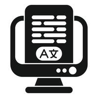 Online language learning platform with computer icon showing translation software vector