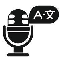 Microphone translating audio recording to foreign language glyph icon vector