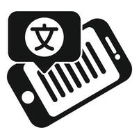Smartphone showing foreign language symbol in speech bubble icon vector
