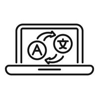 Laptop displaying language translation application with arrows symbolizing process vector