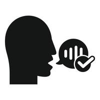 Silhouette man speaking with sound wave and check mark icon vector