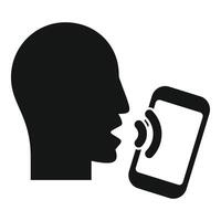 Silhouette of human head speaking to smartphone with sound waves icon vector