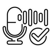Voice recognition system validating recording with check mark icon vector