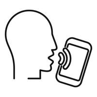 Man talking to mobile phone using voice assistant app icon vector
