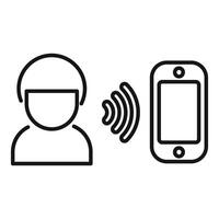 Operator using headset talking to mobile phone outline vector