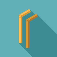 Two paper drinking straws creating letter r with long shadow vector