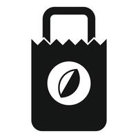 Black paper bag with eco product icon showing leaf symbol vector