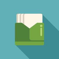 Green inbox icon with papers sticking out on blue background vector