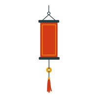 Hanging Chinese red scroll with space for text. Hand drawn illustration isolated on white background. vector