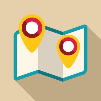 Folded city map with two location pins showing points of interest vector