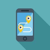 Smartphone showing road with two location pins on screen vector