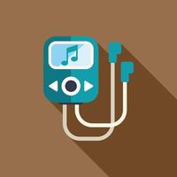 Portable music player displaying playing music note icon with earphones attached vector