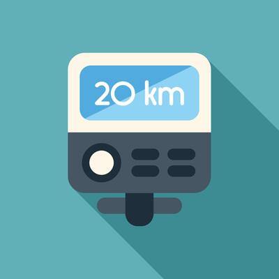 Bike computer showing 20 kilometers distance icon