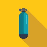 Green oxygen cylinder for diving with long shadow on yellow background vector