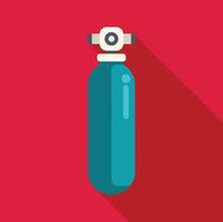 Blue oxygen cylinder for diving with long shadow on red background vector