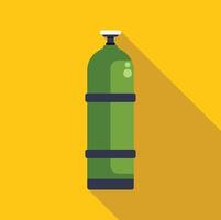 Green oxygen cylinder standing up on yellow background with shadow vector