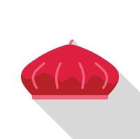 Red french beret with long shadow on white background vector