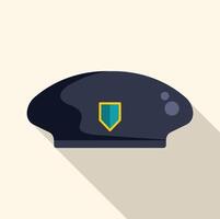 Navy blue beret with a badge lying in a flat style with long shadow vector