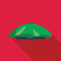 Green french beret casting long shadow on red background vector